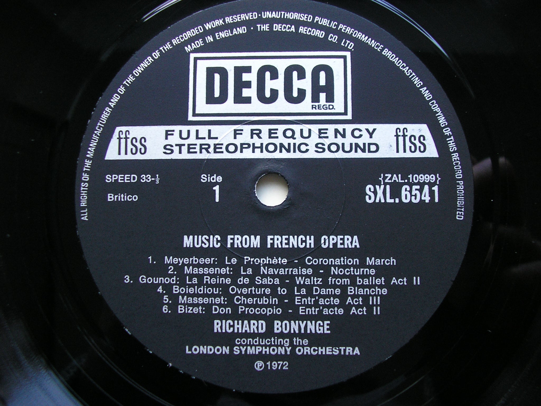 SXL 6541 BALLET MUSIC FROM FRENCH OPERA: AUBER / DELIBES / GOUNOD / MASSENET / BIZET / MEYERBEER LONDON SYMPHONY / BONYNGE