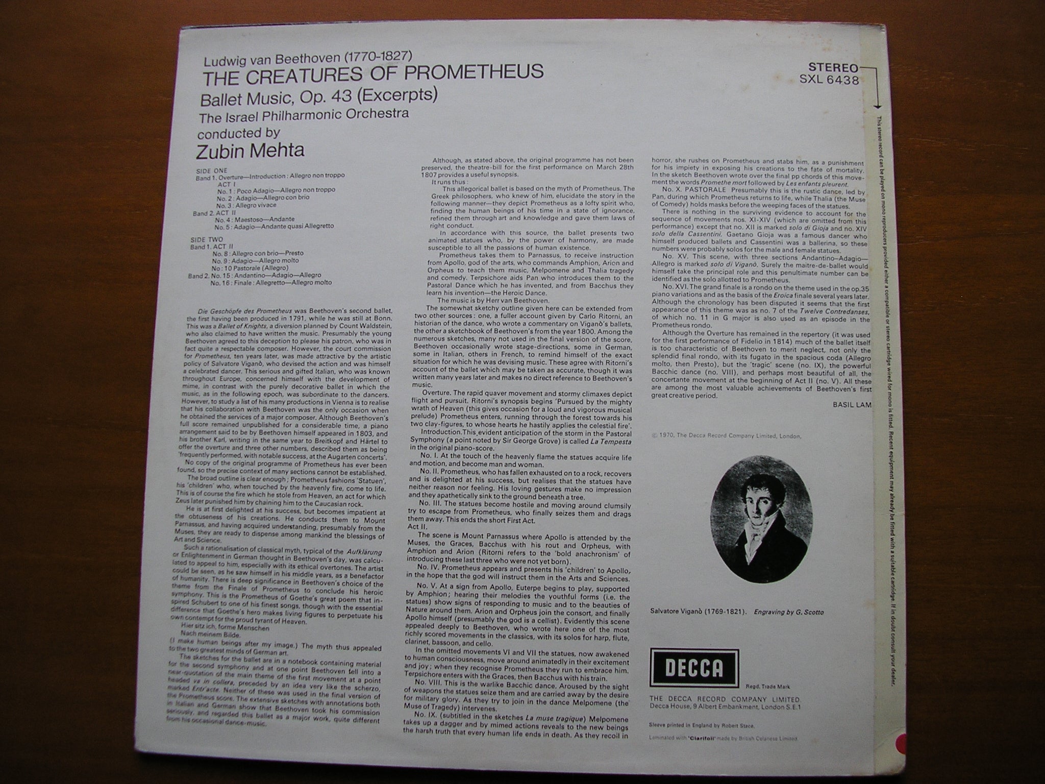 SXL 6438 BEETHOVEN: THE CREATURES OF PROMETHEUS ISRAEL PHILHARMONIC / MEHTA