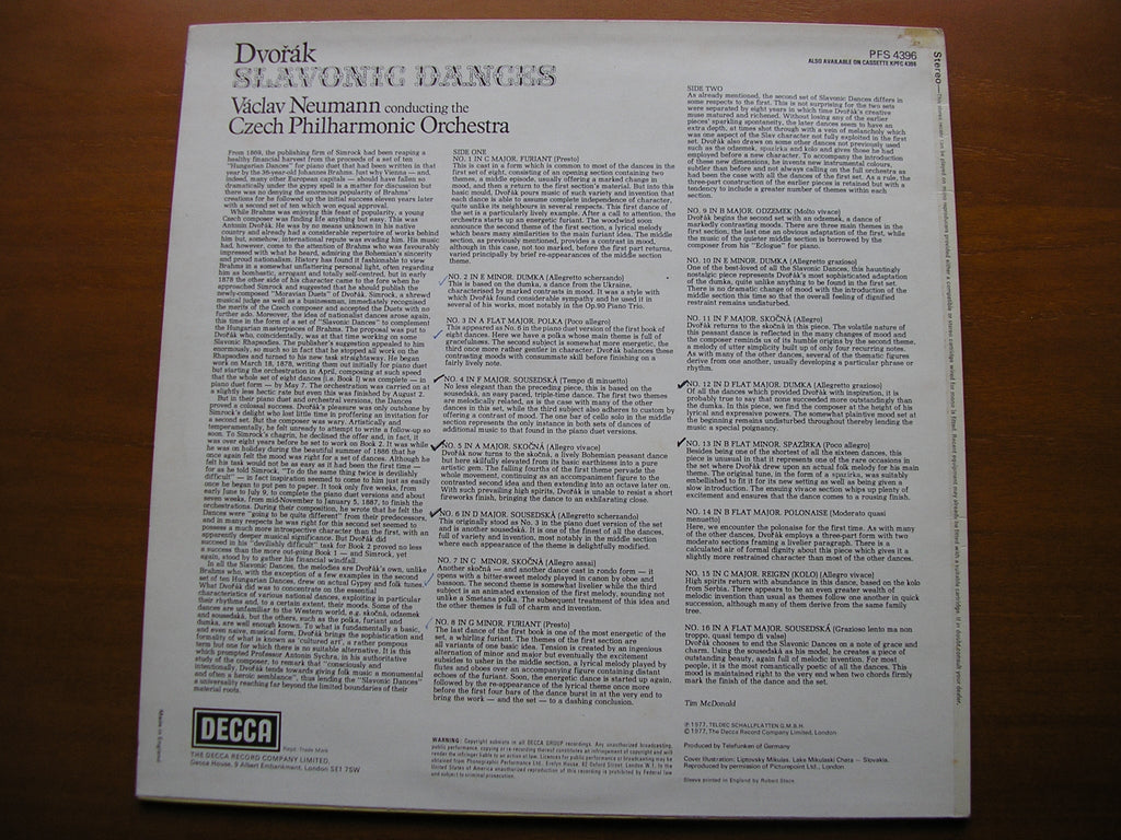DVORAK: SLAVONIC DANCES     NEUMANN / CZECH PHILHARMONIC     PFS 4396