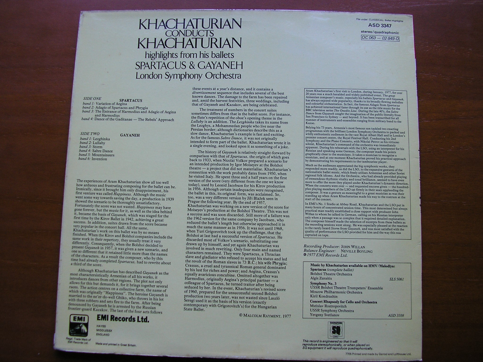 KHACHATURIAN: SPARTACUS / GAYANEH KHACHATURIAN / LONDON SYMPHONY     ASD 3347