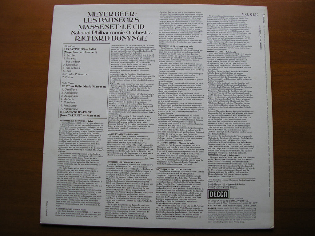 MEYERBEER: LES PATINEURS / MASSENET: LE CID      NATIONAL PHILHARMONIC / BONYNGE      SXL 6812