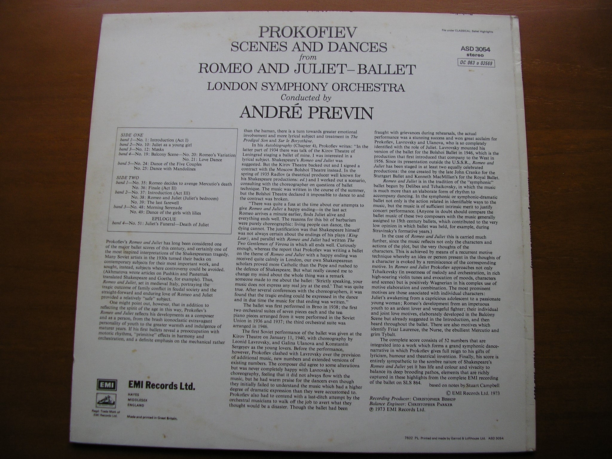 PROKOFIEV: ROMEO & JULIET  excerpts      LONDON SYMPHONY / PREVIN     ASD 3054