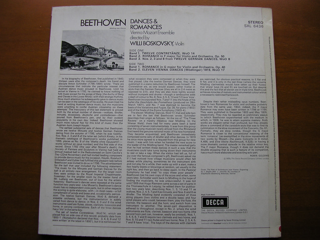 SXL 6436 BEETHOVEN: DANCES & ROMANCES VIENNA MOZART ENSEMBLE / BOSKOVSKY