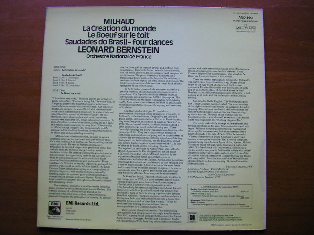 MILHAUD: LA CREATION DU MONDE / LE BOEUF SUR LE TOIT / SAUDADES DANCES        BERNSTEIN / FRENCH NATIONAL ORCHESTRA    ASD 3444