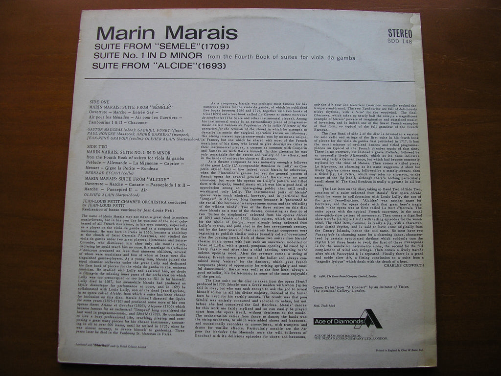 MARAIS: ORCHESTRAL SUITES from  SEMELE / ALCIDE / SUITE No. 1 in D     JEAN-LOUIS PETIT CHAMBER ORCHESTRA / PETIT     SDD 148