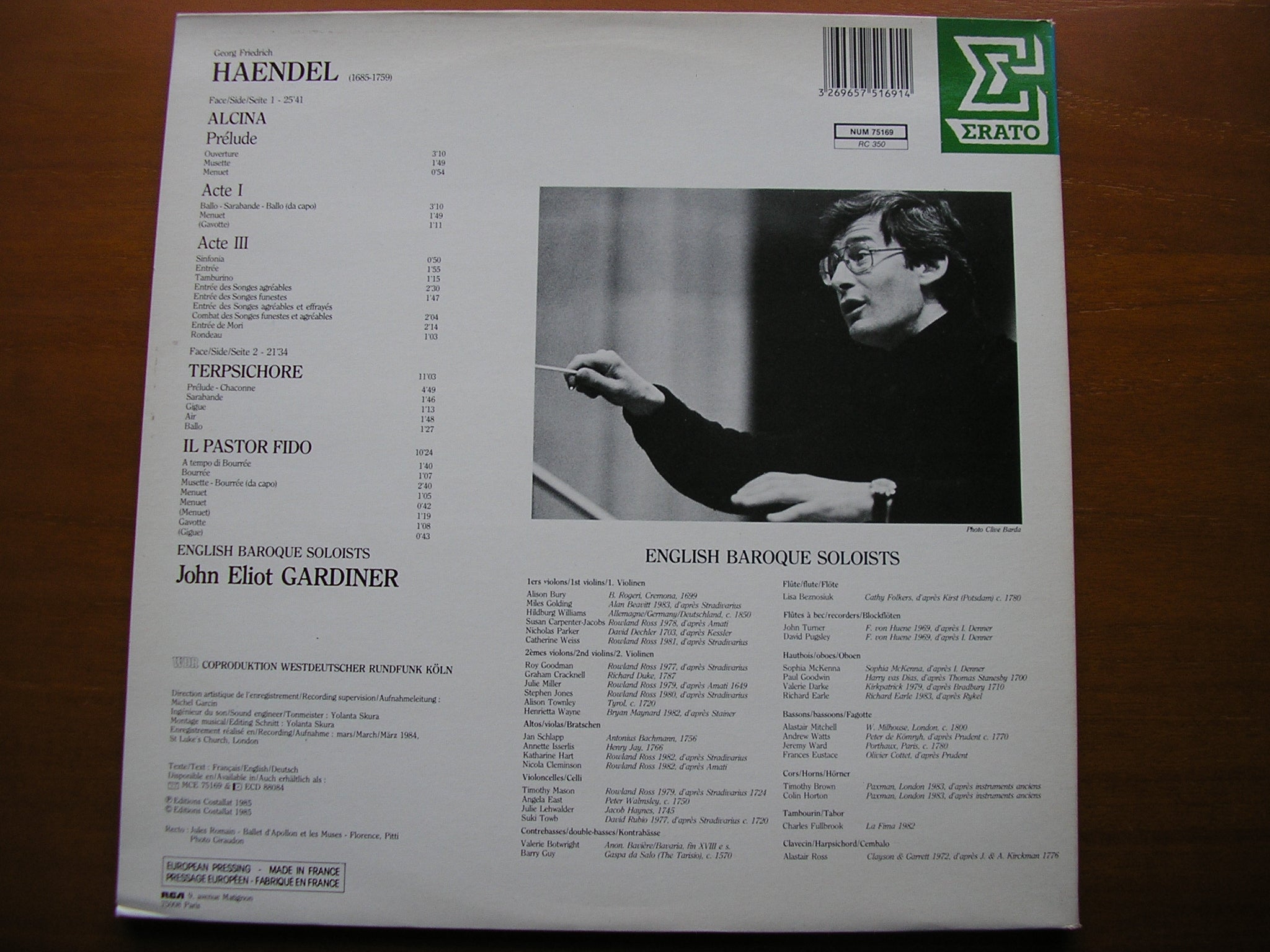 HANDEL: BALLET MUSIC from Alcina / Il Pastor Fido / Terpsichore    ENGLISH BAROQUE SOLOISTS / GARDINER     NUM 75169