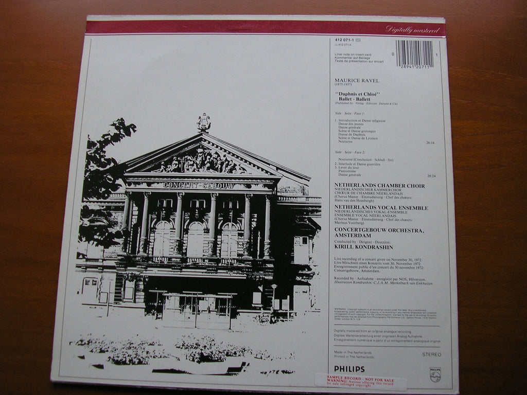 RAVEL: DAPHNIS & CHLOE complete ballet     KONDRASHIN / CONCERTGEBOUW ORCHESTRA    412 071