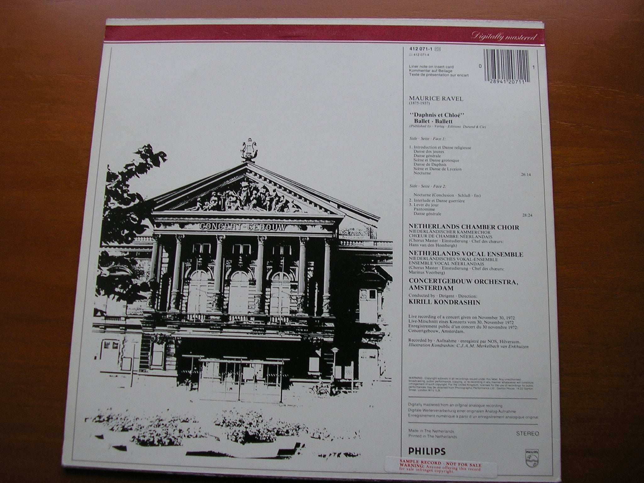RAVEL: DAPHNIS & CHLOE complete ballet     KONDRASHIN / CONCERTGEBOUW ORCHESTRA    412 071
