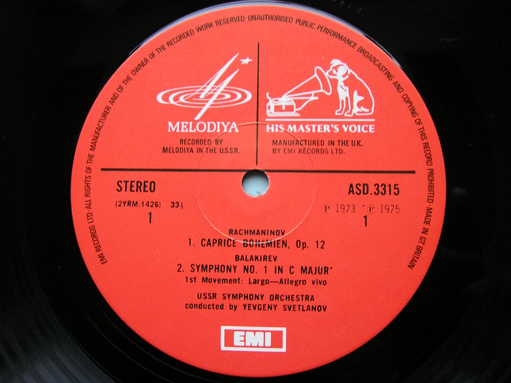 BALAKIREV: SYMPHONY No. 1 / RACHMANINOV: CAPRICE BOHEMIEN      USSR SYMPHONY / SVETLANOV     ASD 3315