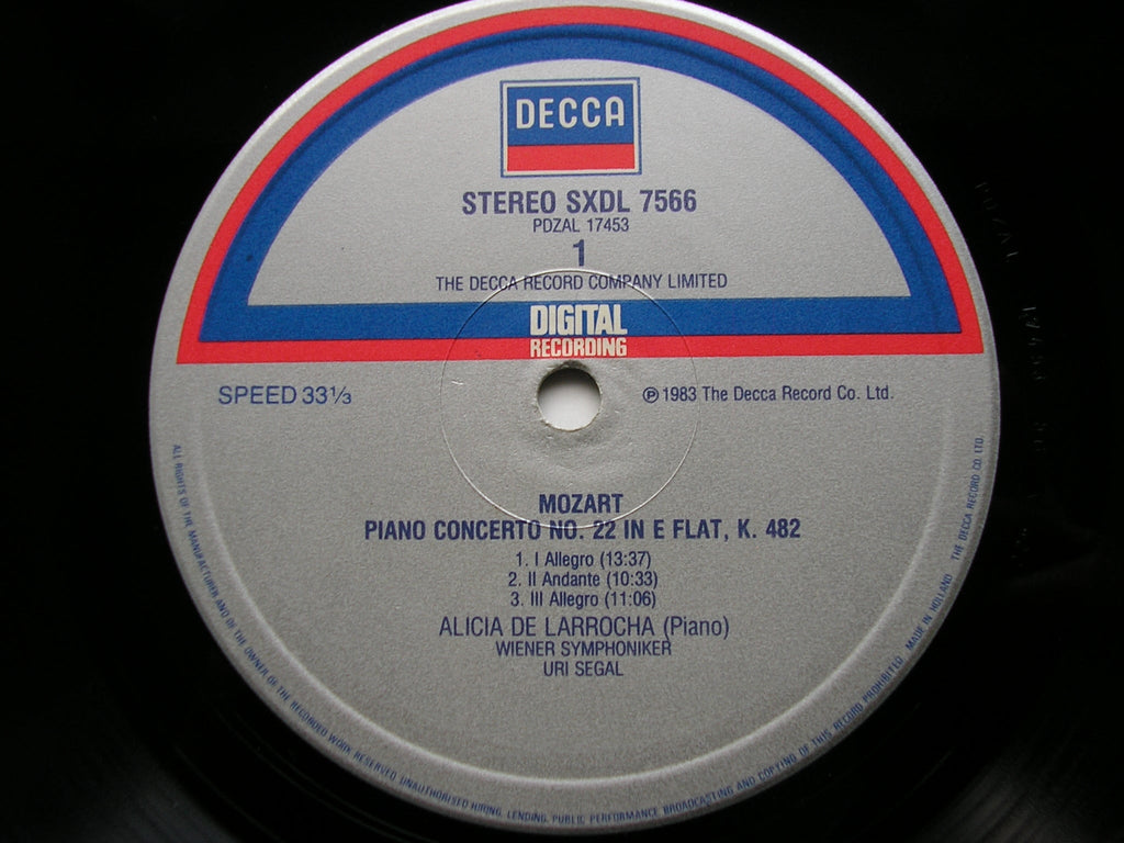 SXDL 7566 MOZART: PIANO CONCERTOS Nos. 22 & 19      LARROCHA / VIENNA SYMPHONY / SEGAL