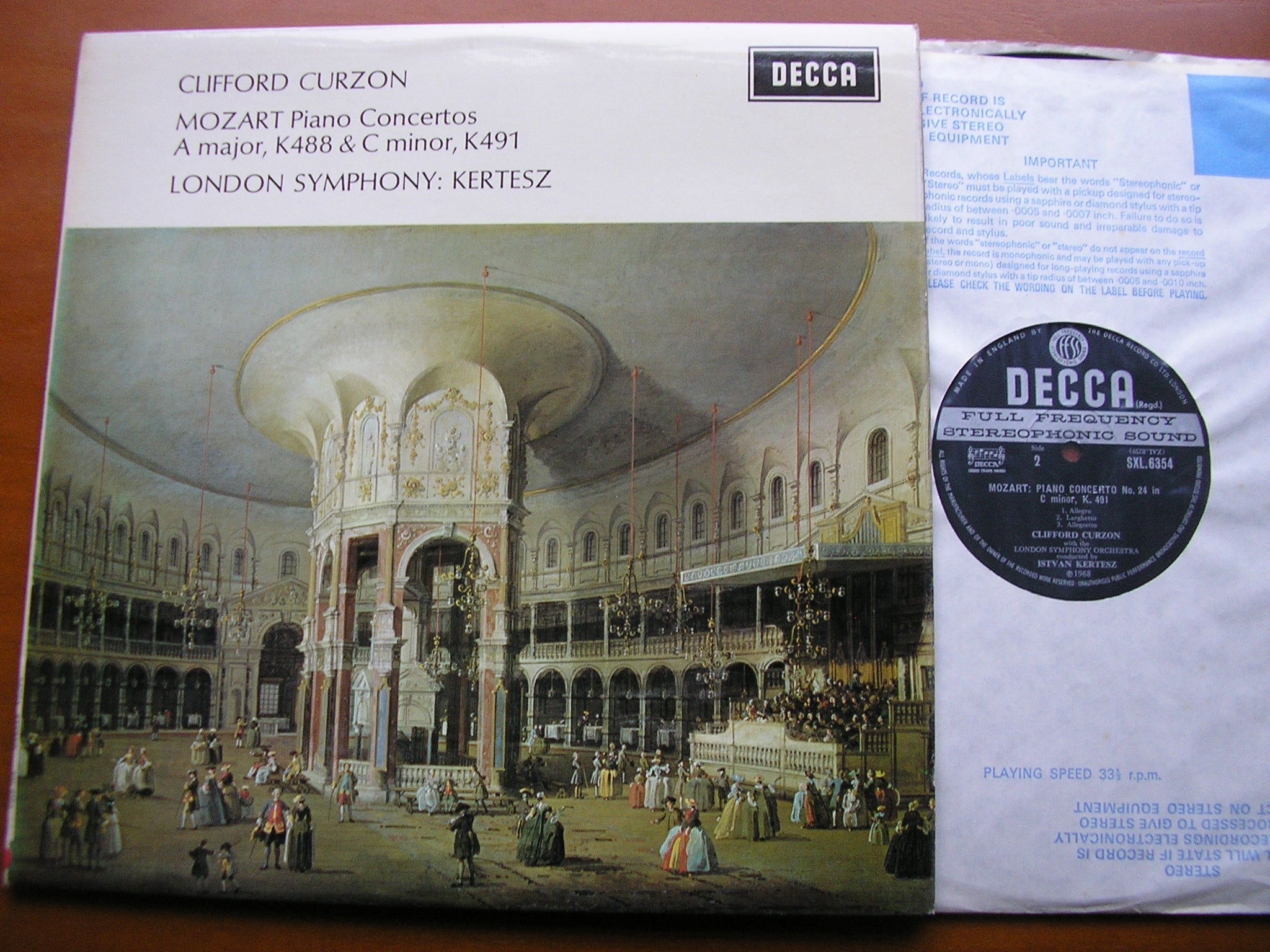 SXL 6354 MOZART: PIANO CONCERTOS Nos. 23 & 24 CURZON / LONDON SYMPHONY / KERTESZ