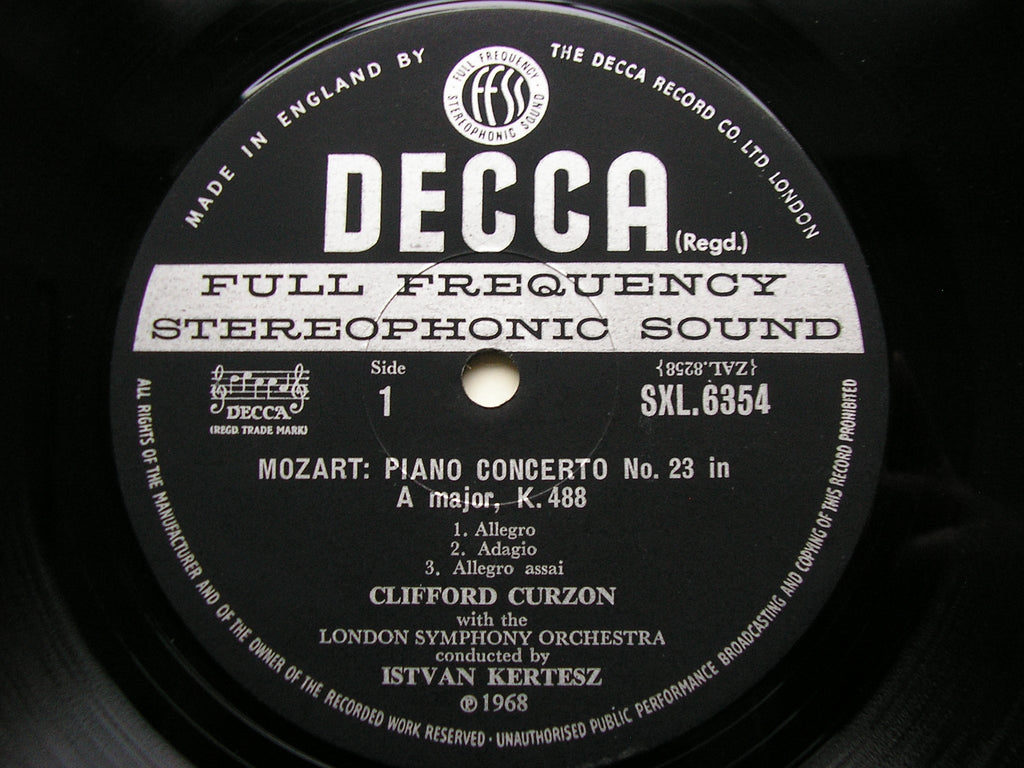 SXL 6354 MOZART: PIANO CONCERTOS Nos. 23 & 24 CURZON / LONDON SYMPHONY / KERTESZ