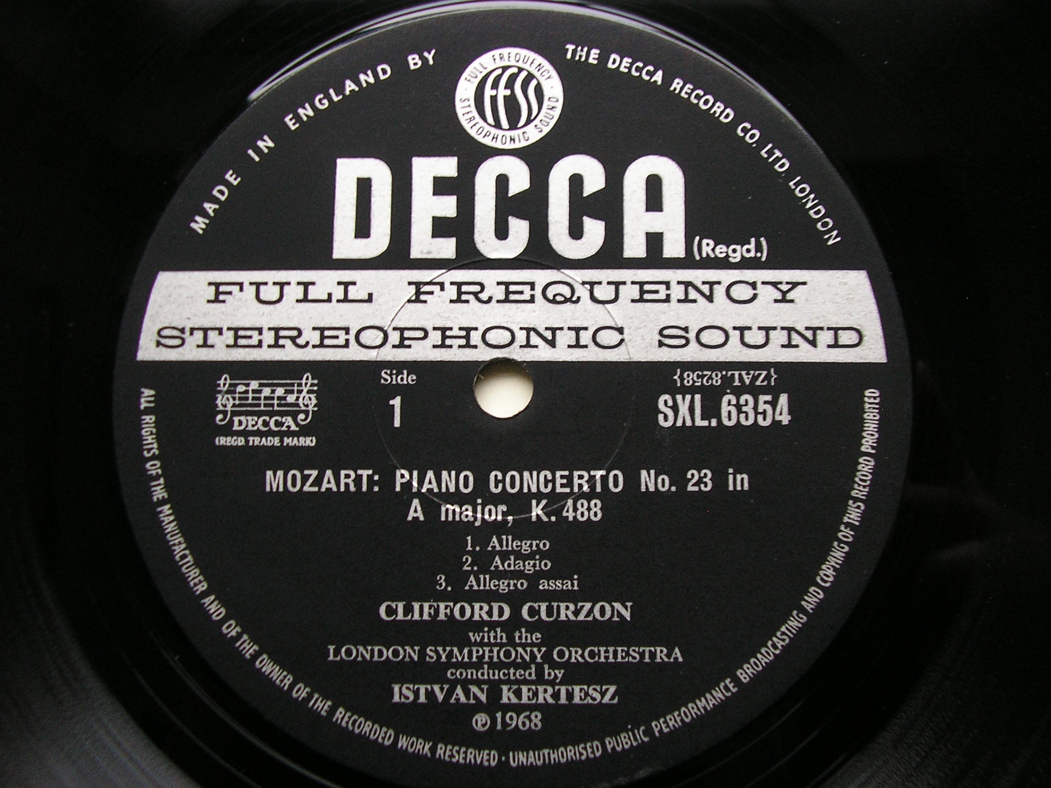 SXL 6354 MOZART: PIANO CONCERTOS Nos. 23 & 24 CURZON / LONDON SYMPHONY / KERTESZ