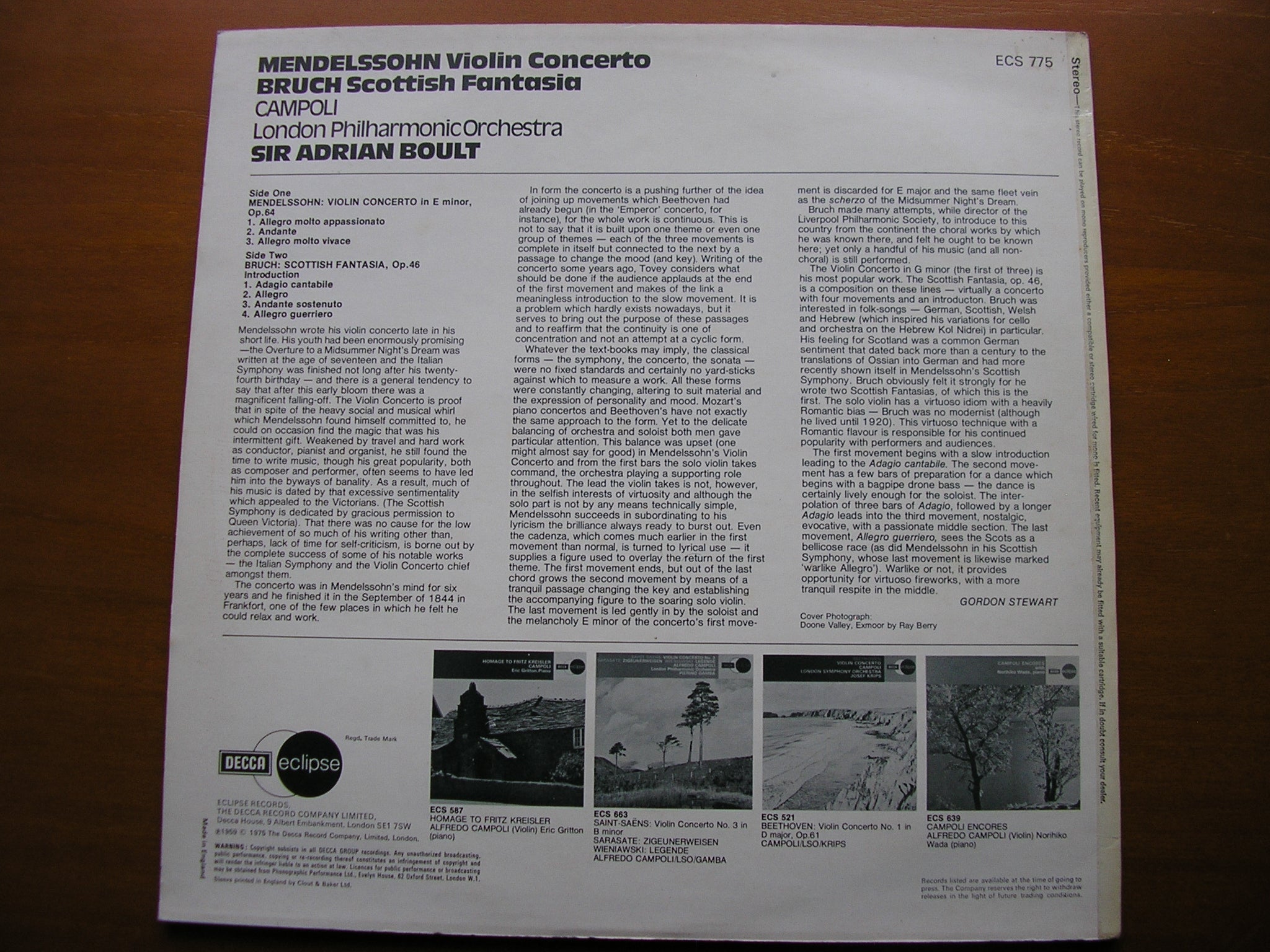 MENDELSSOHN & BRUCH: VIOLIN CONCERTOS     CAMPOLI / LONDON PHILHARMONIC / BOULT     ECS 775