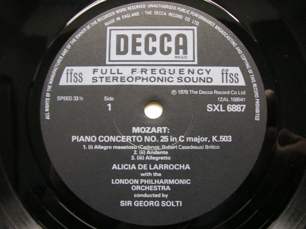 SXL 6887 MOZART: PIANO CONCERTOS Nos. 25 & 27 LARROCHA / LONDON PHILHARMONIC / SOLTI
