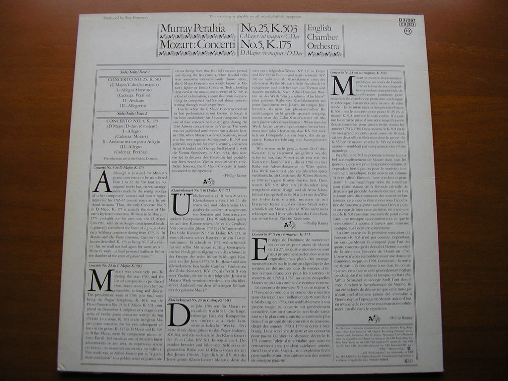 MOZART: PIANO CONCERTOS Nos. 25 & 5      PERAHIA / ENGLISH CHAMBER ORCHESTRA      D 37267