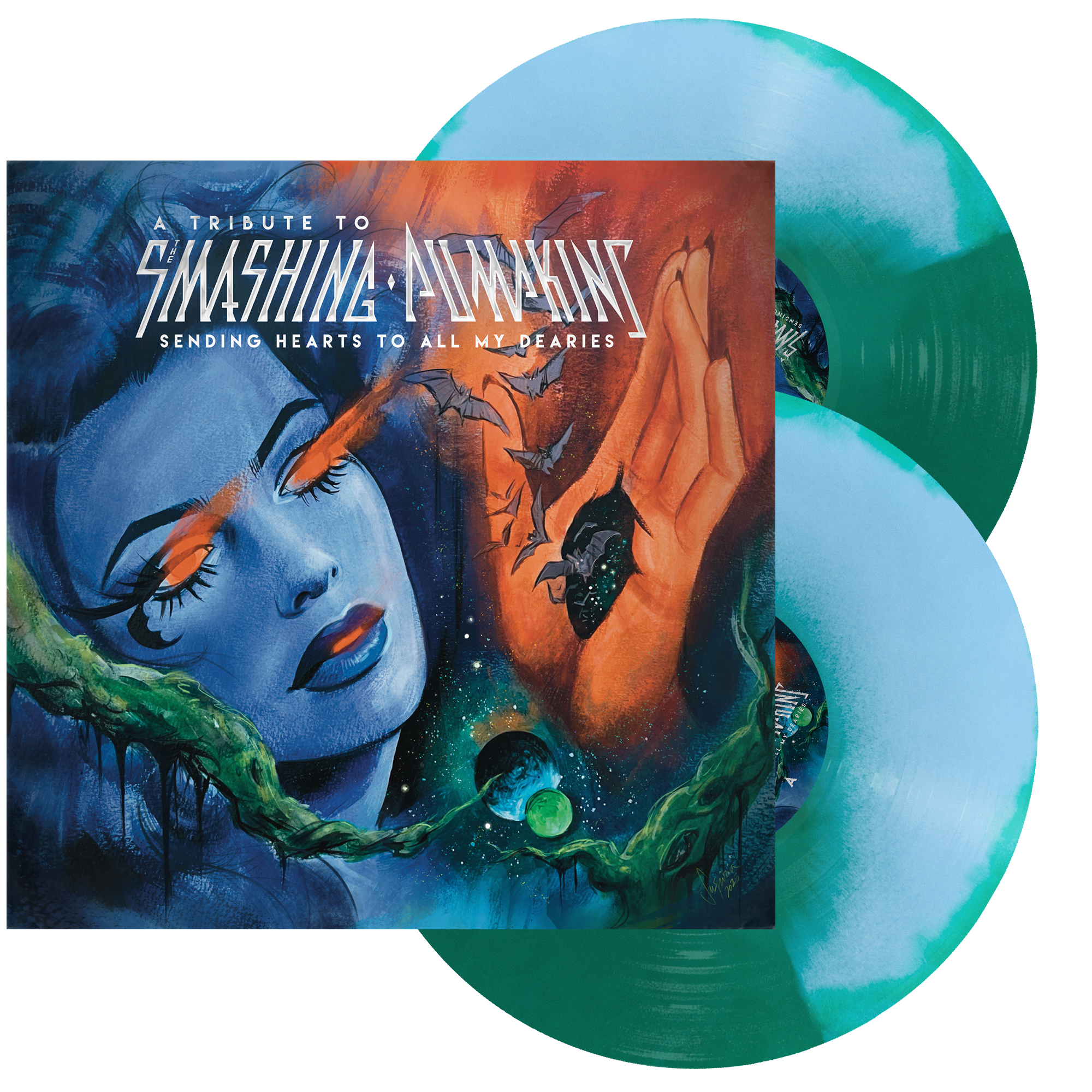 VARIOUS ARTISTS 'SENDING HEARTS TO ALL MY DEARIES: A TRIBUTE TO THE SMASHING PUMPKINS' 2LP (Baby Blue & Green A-Side/B-Side Vinyl)