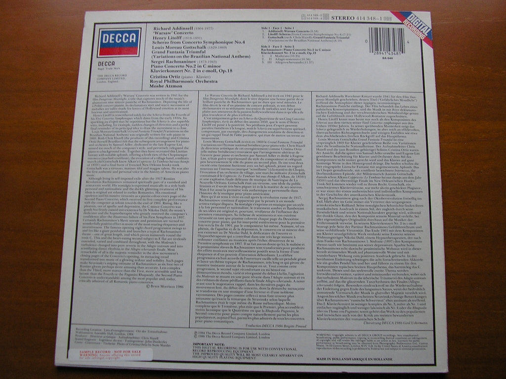 RACHMANINOV: PIANO CONCERTO No. 2 / LITOLFF: SCHERZO / ADDINSELL: WARSAW CONCERTO    ORTIZ / ROYAL PHILHARMONIC / ATZMON   414 348