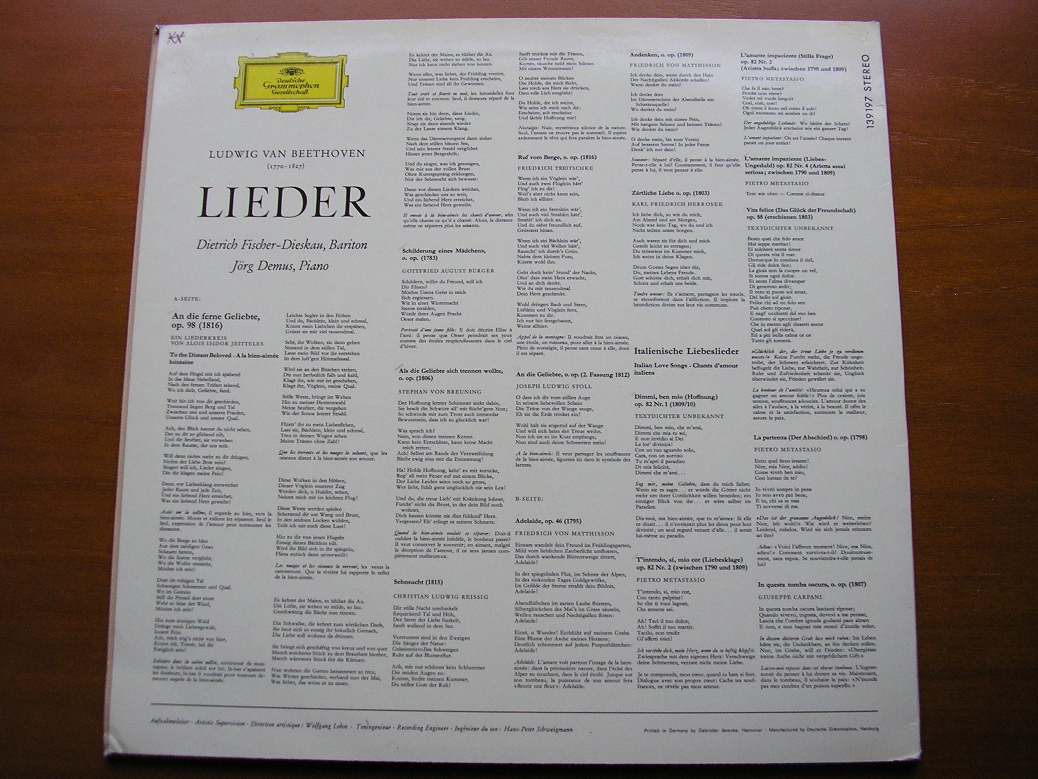 BEETHOVEN: AN DIE FERNE GELIEBTE / ADELAIDE / SONGS     FISCHER-DIESKAU / DEMUS     139 197