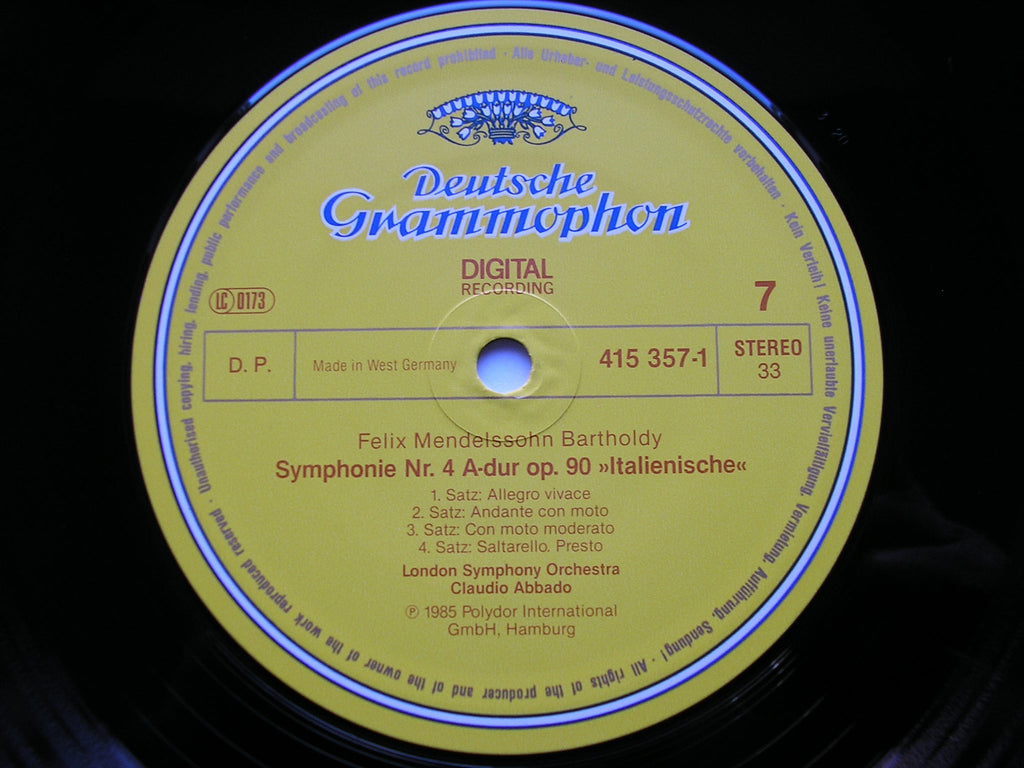 MENDELSSOHN: THE SYMPHONIES / OVERTURES      ABBADO / LONDON SYMPHONY    4 LP   415 353