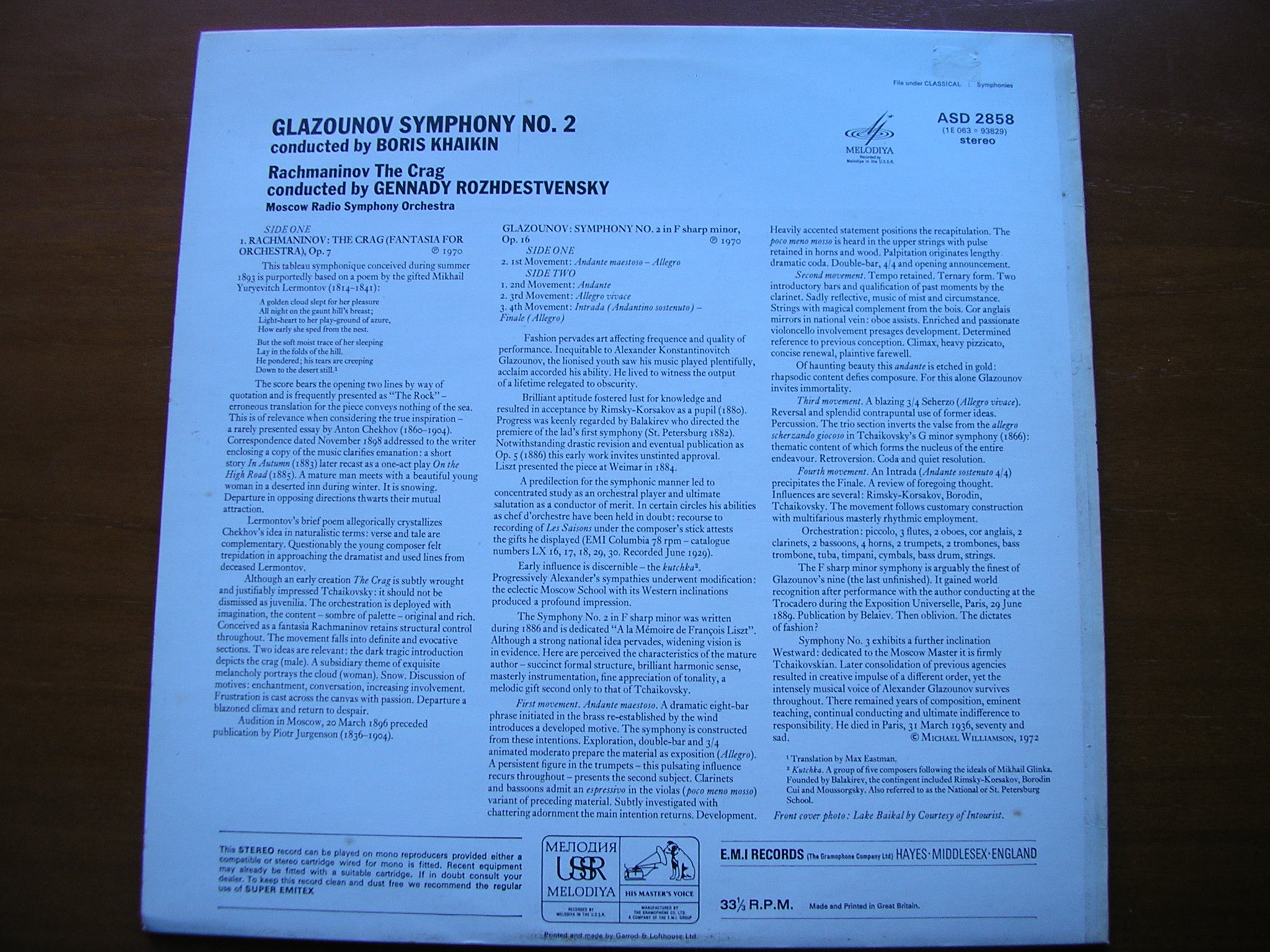 GLAZOUNOV: SYMPHONY No. 2 / RACHMANINOV: THE CRAG    KHAIKIN /  ROZHDESTVENSKY / MOSCOW RADIO SYMPHONY   ASD 2858