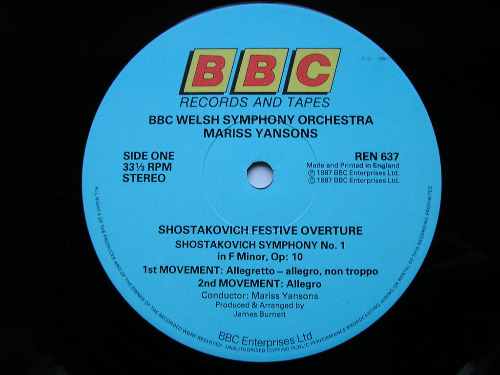 SHOSTAKOVICH: SYMPHONY No. 1 / FESTIVE OVERTURE     BBC WELSH SYMPHONY / MARISS JANSONS     REN 637X