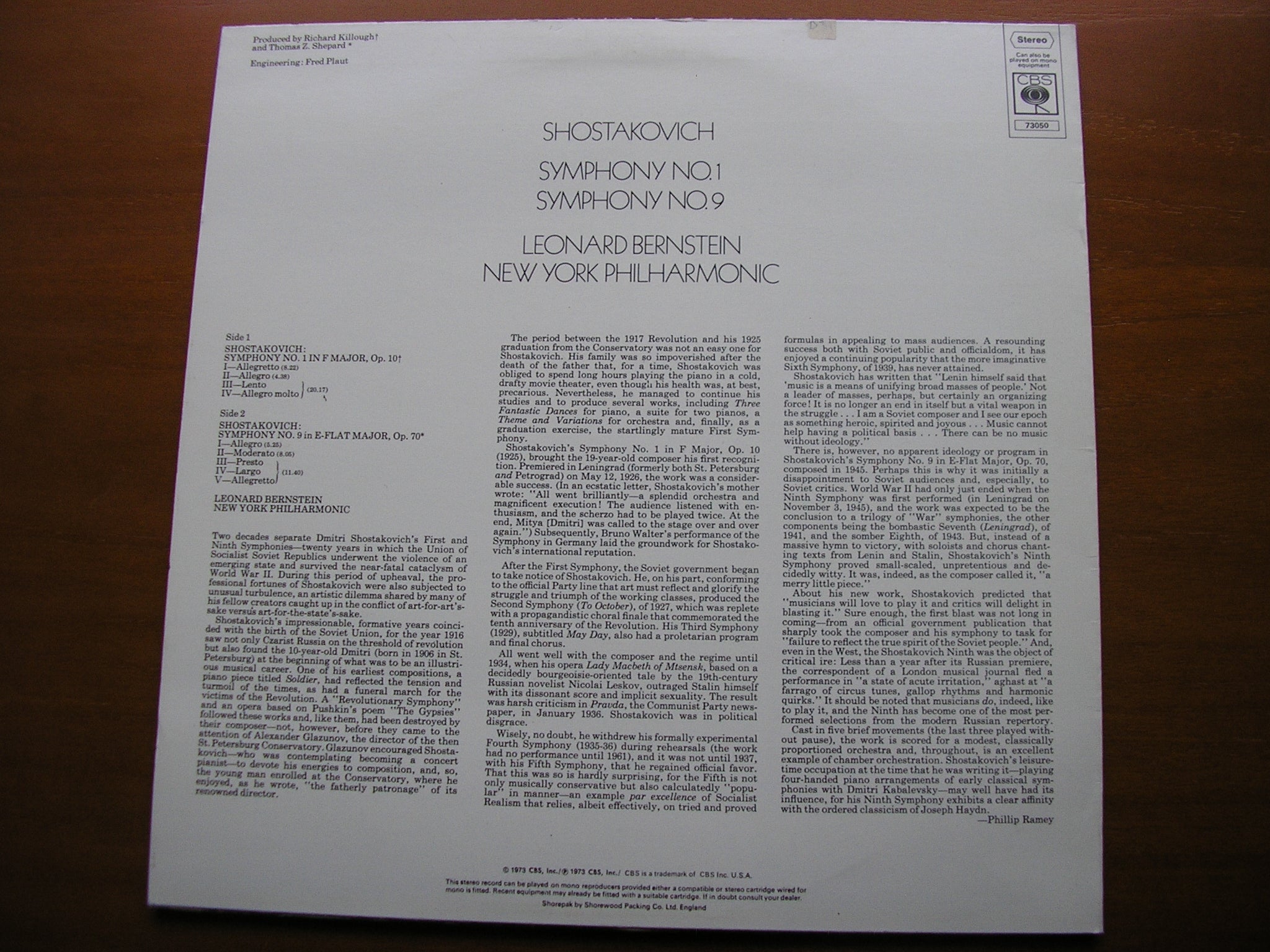 SHOSTAKOVICH: SYMPHONIES Nos. 1 & 9      BERNSTEIN / NEW YORK PHILHARMONIC    73050