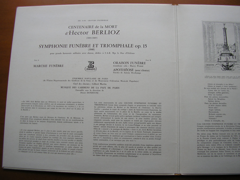 BERLIOZ: SYMPHONIE FUNEBRE ET TRIOMPHALE      DONDEYNE / MUSIQUE DE GARDIENS DE LA PAIX DE PARIS / ENSEMBLE POPULAIRE     STU 70493