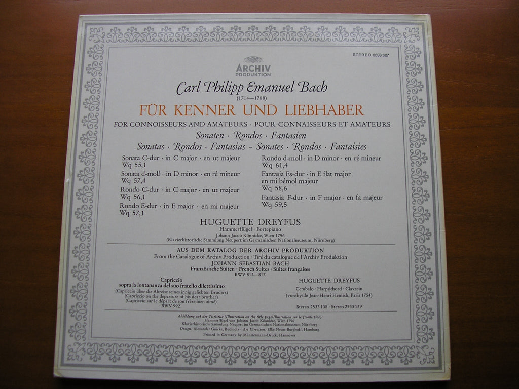 C P E BACH: SONATAS / RONDOS / FANTASIAS FOR CONNOISSEURS & AMATEURS      DREYFUS  2533 327