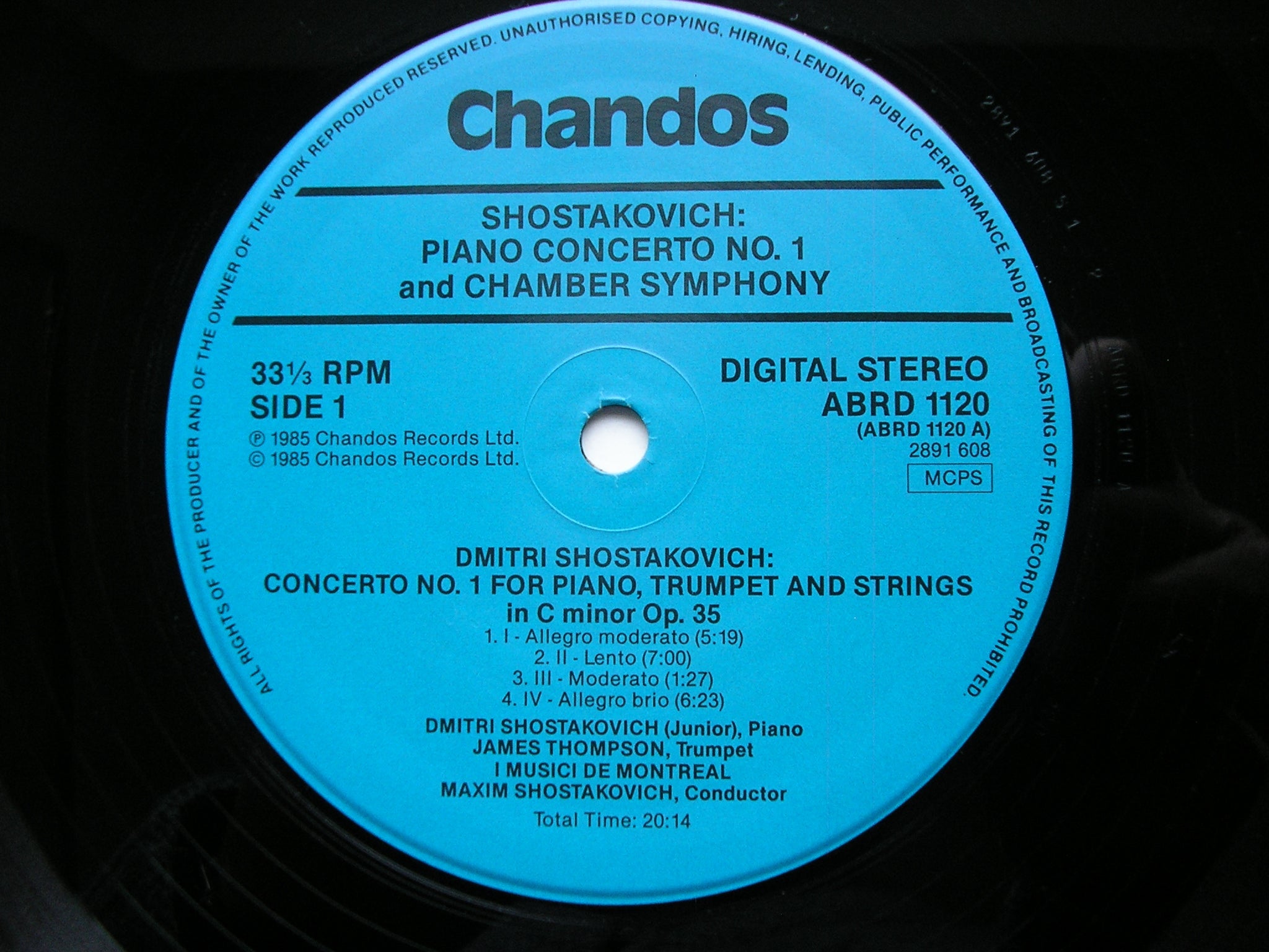 SHOSTAKOVICH: PIANO CONCERTO No. 1 / CHAMBER SYMPHONY Op. 110a      DMITRI SHOSTAKOVICH / I MUSICI DE MONTREAL / TUROVSKY      ABRD 1120