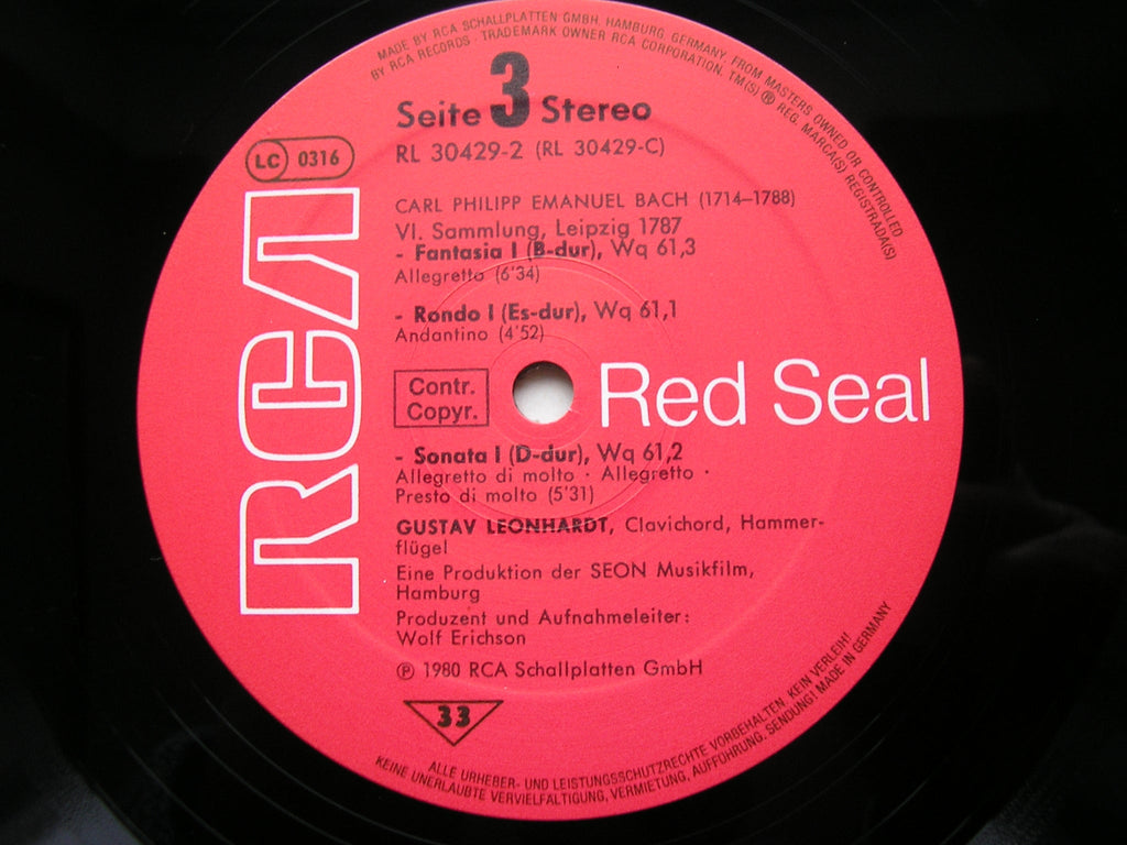 C P E BACH: SONATAS / RONDOS / FANTASIAS        LEONHARDT     2LP      RL 30429