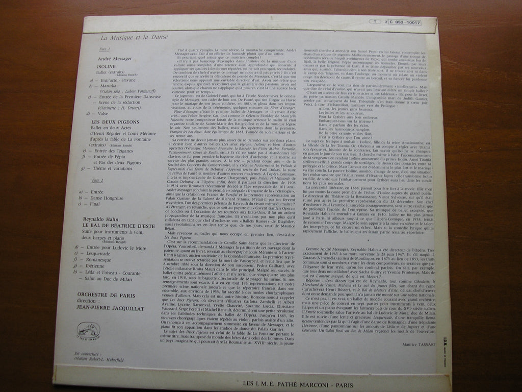 MESSAGER: Ballet Music / HAHN: LE BAL DE BEATRICE D'ESTE ballet music     JACQUILLAT / ORCHESTRE DE PARIS     053 -  10017