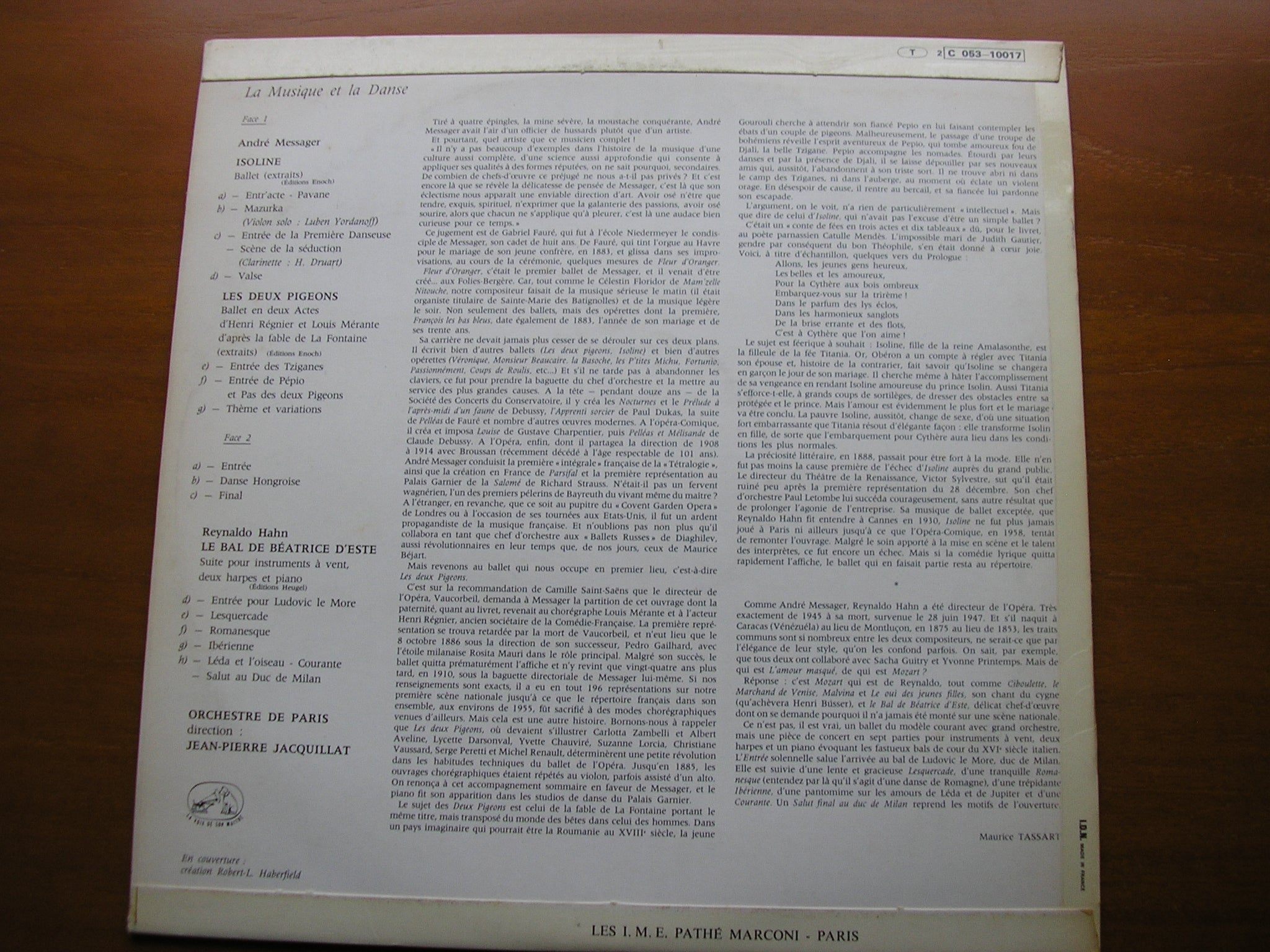 MESSAGER: Ballet Music / HAHN: LE BAL DE BEATRICE D'ESTE ballet music     JACQUILLAT / ORCHESTRE DE PARIS     053 -  10017
