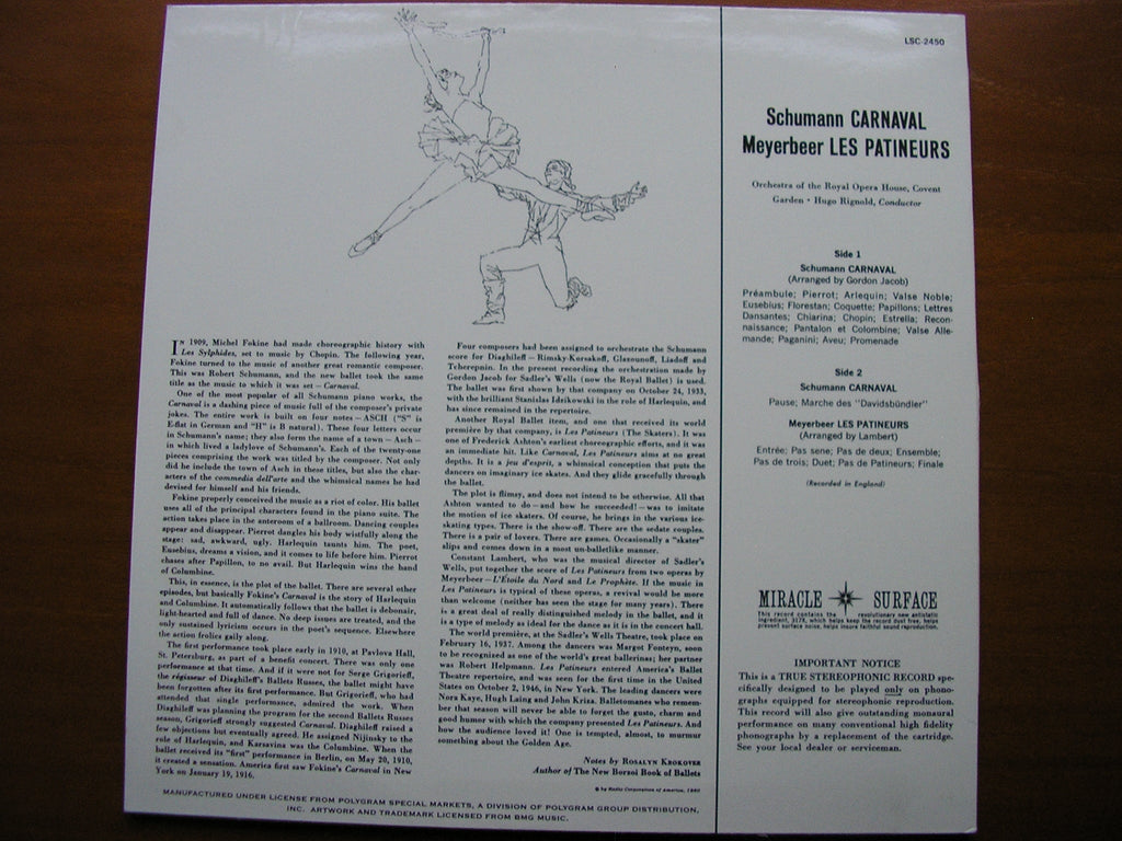 SCHUMANN: CARNAVAL / MEYERBEER: LES PATINEURS     RIGNOLD / OROHCG      LSC 2450