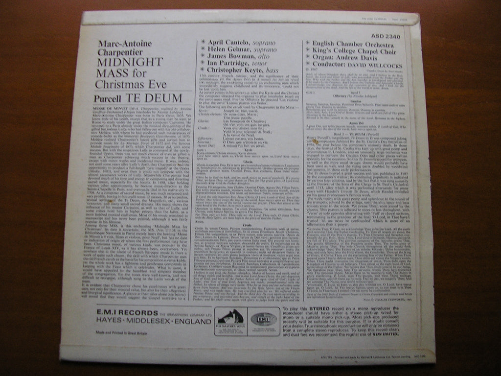 CHARPENTIER: MIDNIGHT MASS FOR CHRISTMAS EVE / PURCELL: TE DEUM    SOLOISTS / KING'S COLLEGE CHOIR / ENGLISH CHAMBER ORCHESTRA / WILLCOCKS     ASD 2340