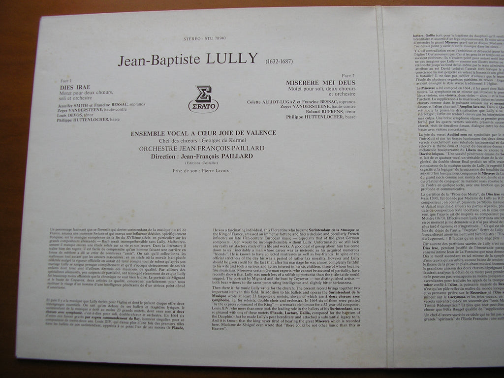 LULLY: DIES IRAE / MISERERE     SOLOISTS / JEAN-FRANCOIS PAILLARD ORCHESTRA / PAILLARD     STU 70940