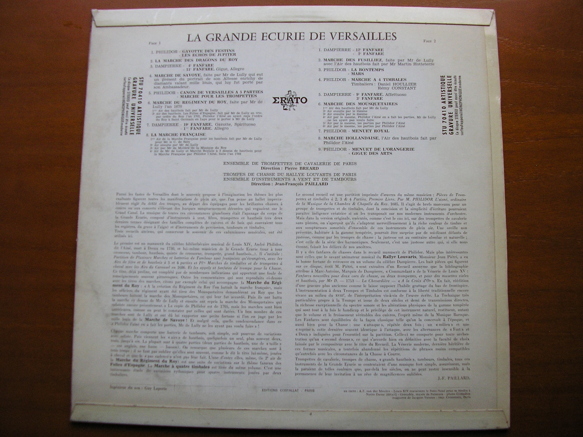LA GRANDE ECURIE DE VERSAILLES      PHILIDOR / DAMPIERRE / LULLY      BRASS & WIND ENSEMBLES / PAILLARD      STU  70410