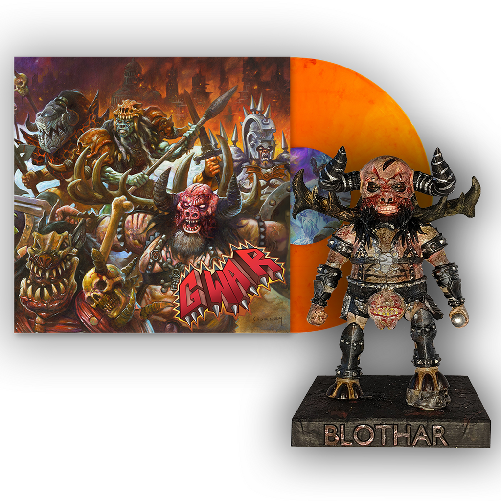 GWAR 'THE NEW DARK AGES' LP + BLOTHAR  THE BESERKER BOBBLEHEAD - SUNBOLT ORANGE