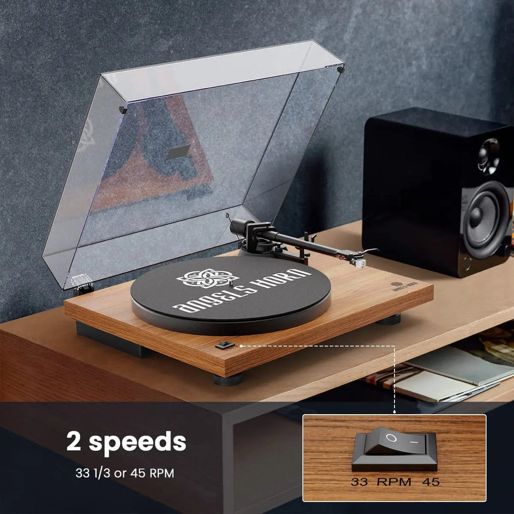 Angels Horn H002BT-OR Exceptional Quality Vintage Wooden Turntable  Bluetooth Vinyl Player