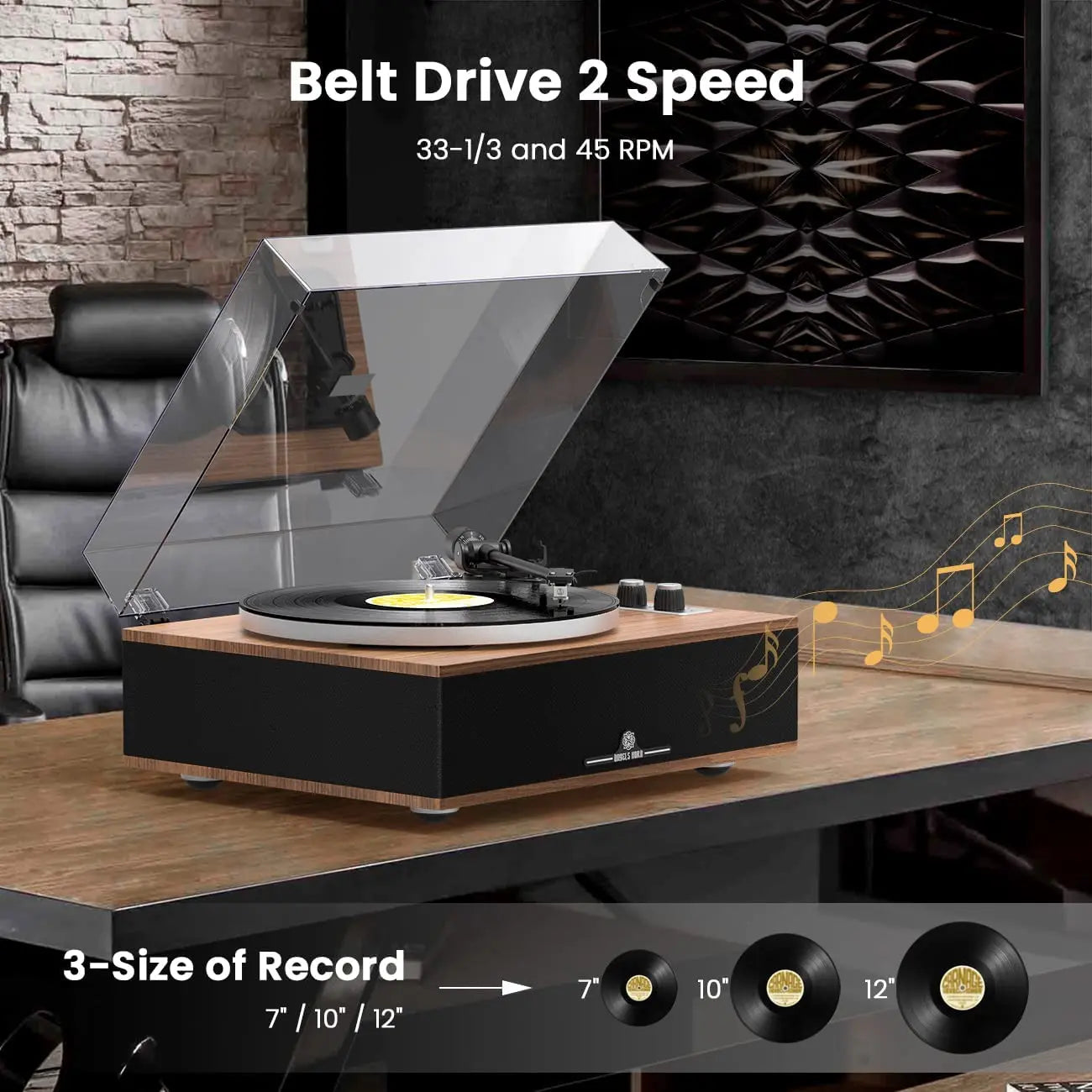 Angels Horn H019 Hi-Fi Bluetooth Turntable with Built-in Speakers vintage record player