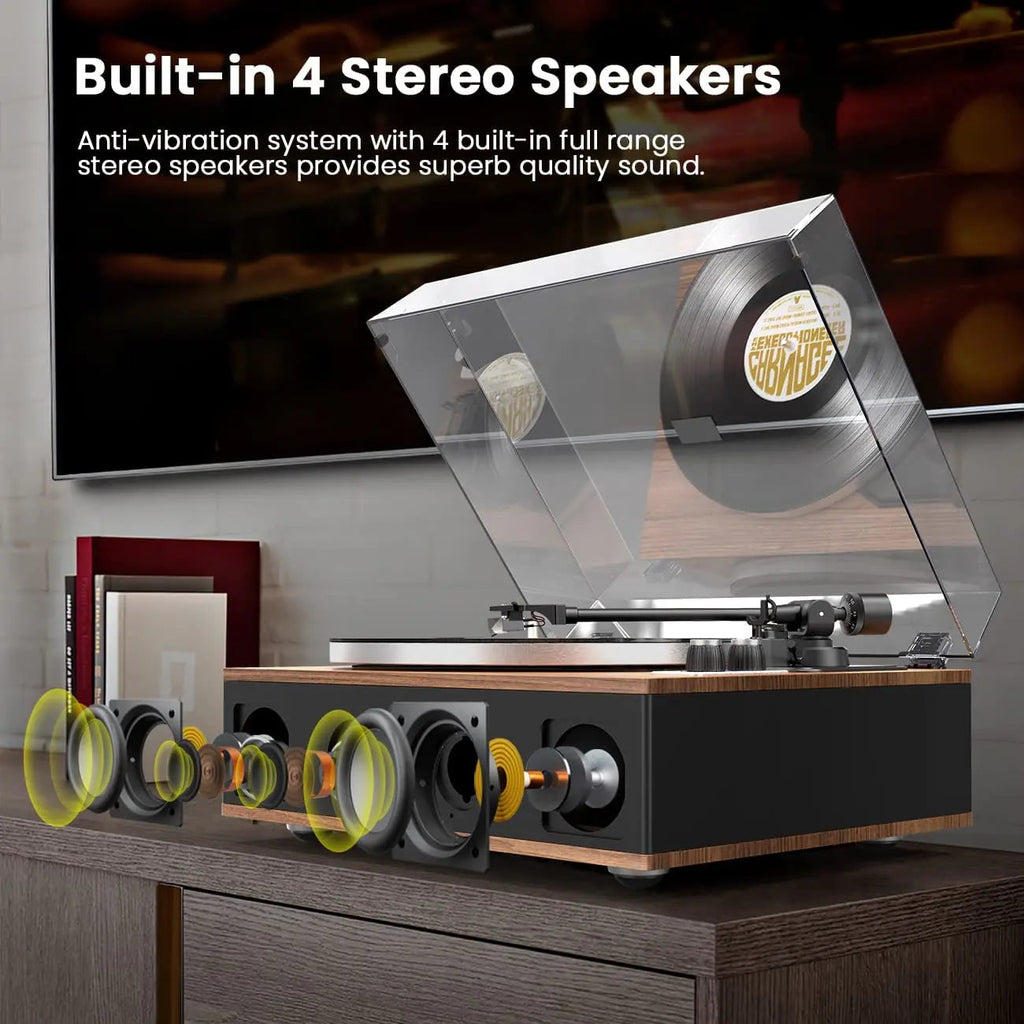 Angels Horn H019 Hi-Fi Bluetooth Turntable with Built-in Speakers vintage record player