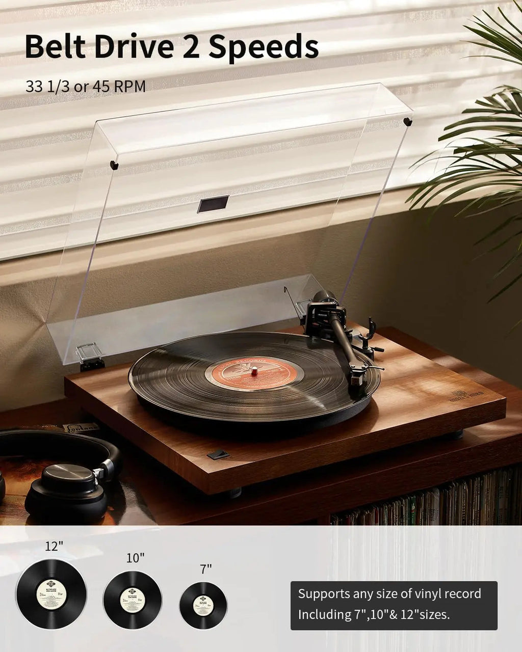 Angels Horn H002BT-OR Exceptional Quality Vintage Wooden Turntable  Bluetooth Vinyl Player