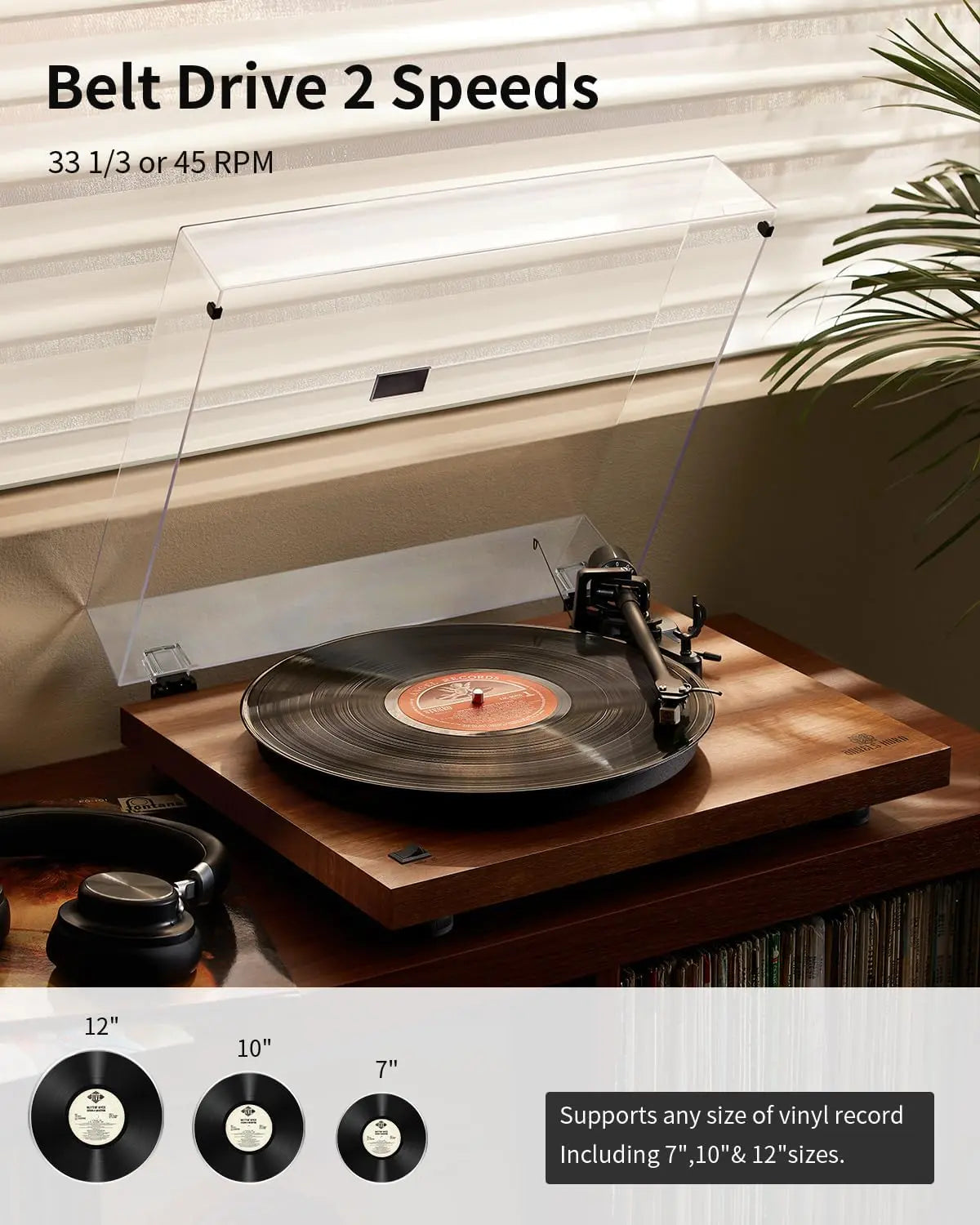 Angels Horn H002BT-OR Exceptional Quality Vintage Wooden Turntable  Bluetooth Vinyl Player