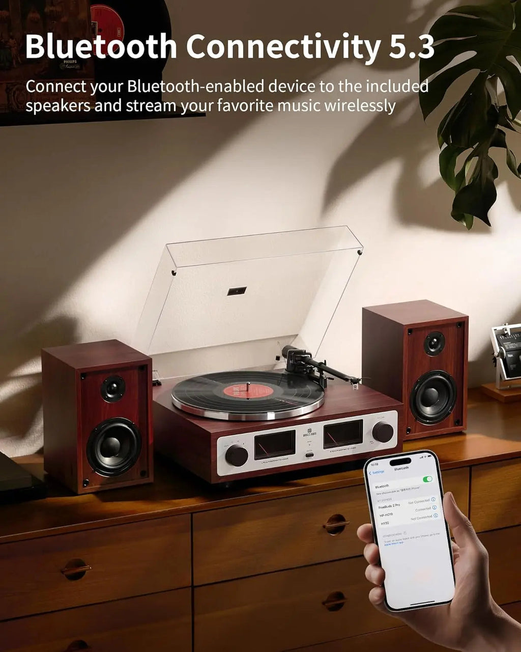 Angels Horn AH6 Hi-Fi Turntable System ¨C Premium Vinyl Record Player with Bookshelf Speakers