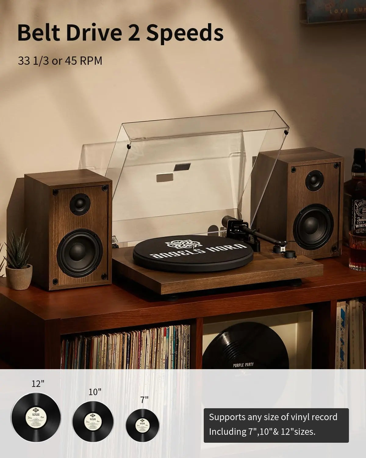 Angels Horn H00501 Hi-Fi Bluetooth Turntable with Stereo Bookshelf Speakers