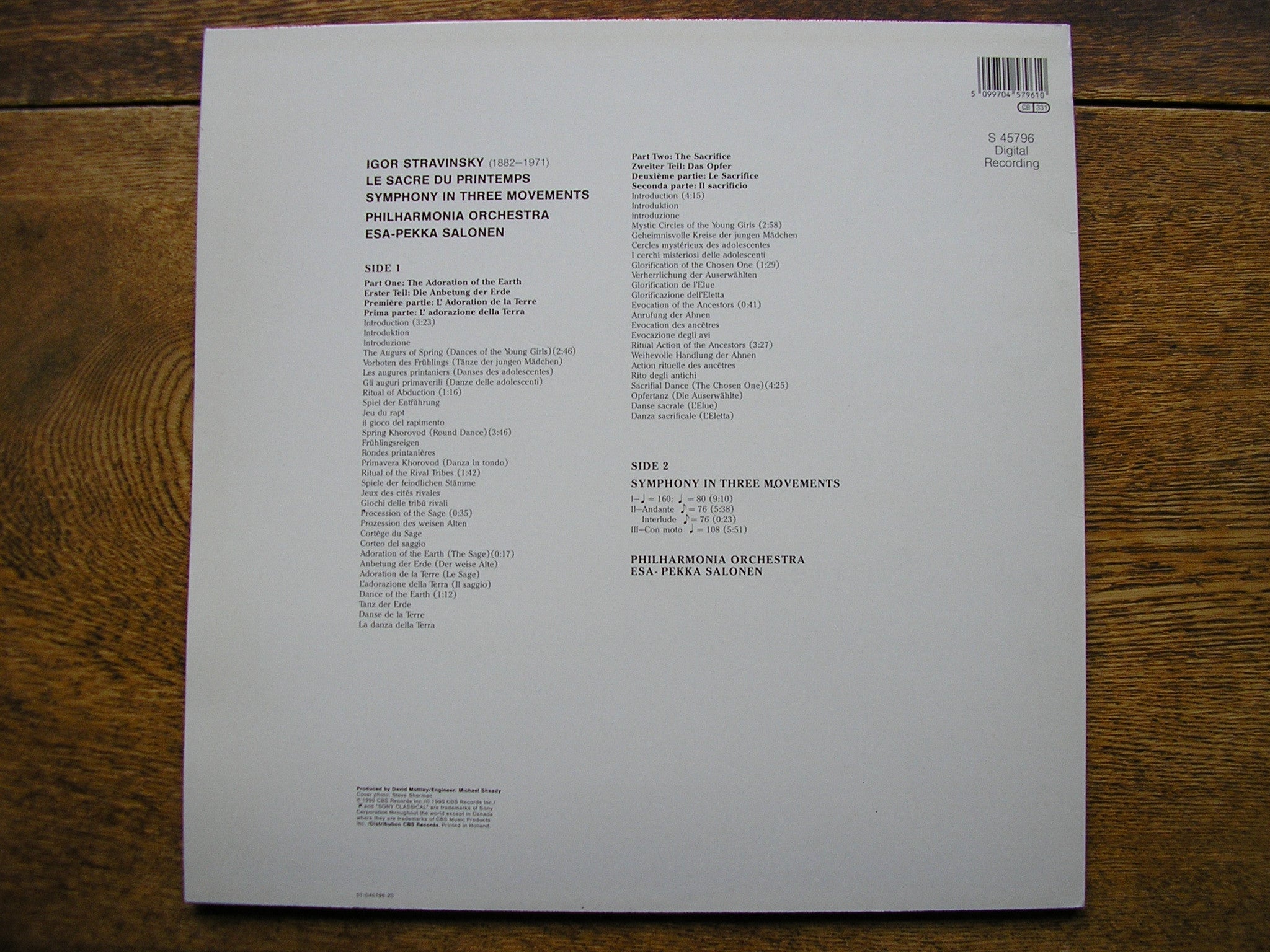 STRAVINSKY: THE RITE OF SPRING / SYMPHONY IN 3 MOVEMENTS  SALONEN / PHILHARMONIA  S45796