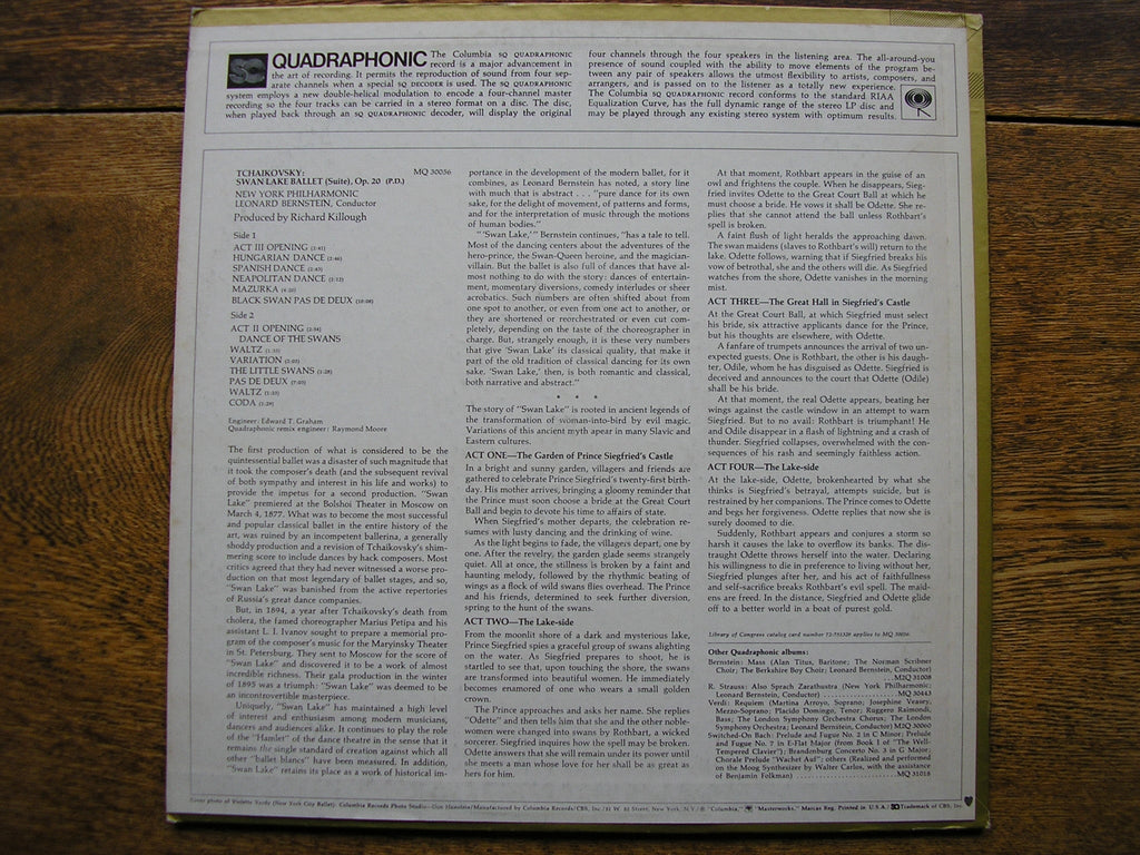 TCHAIKOVSKY: SWAN LAKE Suite Op. 20   BERNSTEIN / NEW YORK PHILHARMONIC   MQ 30056