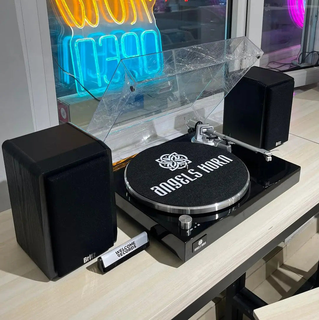 Angels Horn H003-BK Bluetooth Turntable Vinyl Record Player (Piano Black)