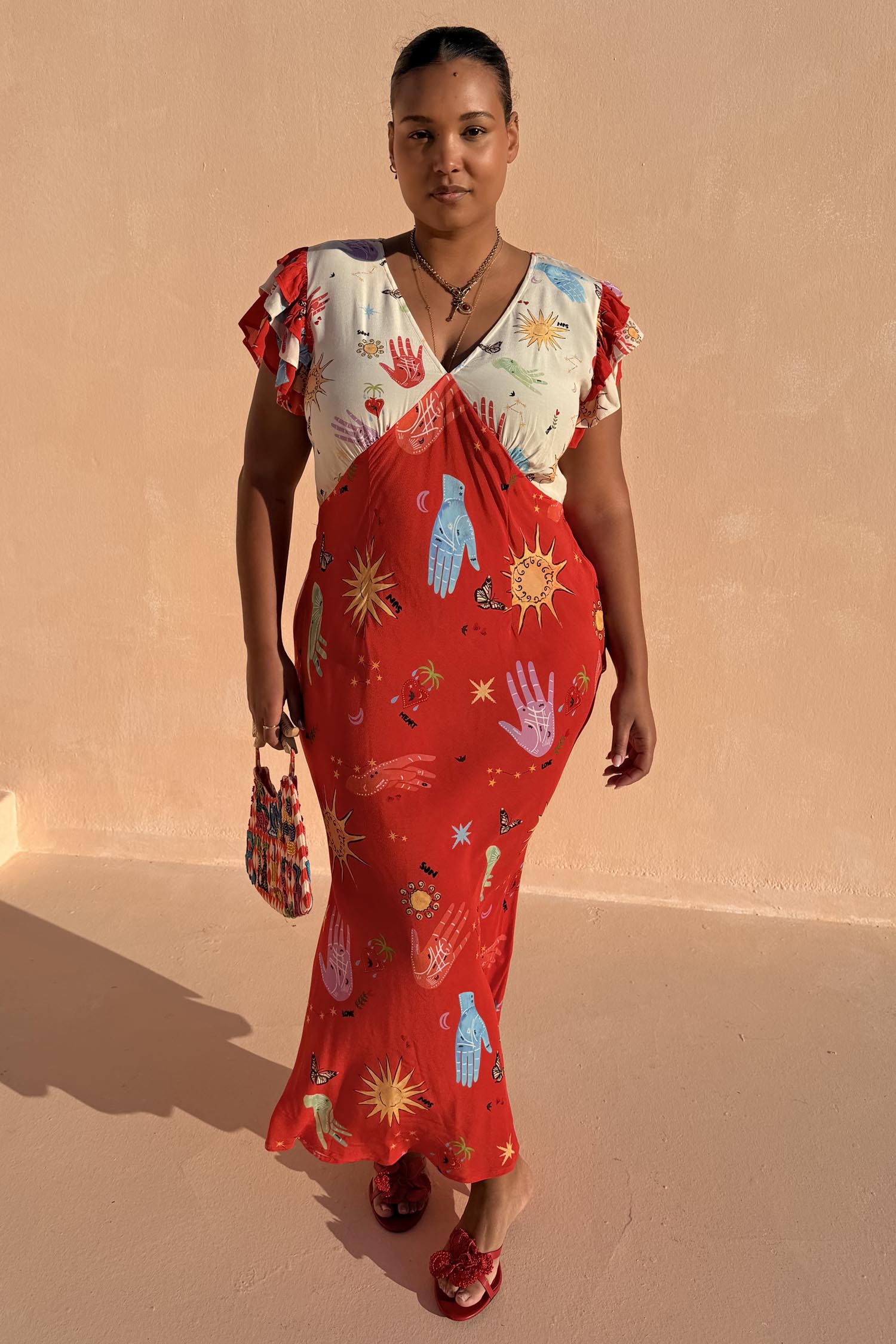 Red Celestial Midi Dress
