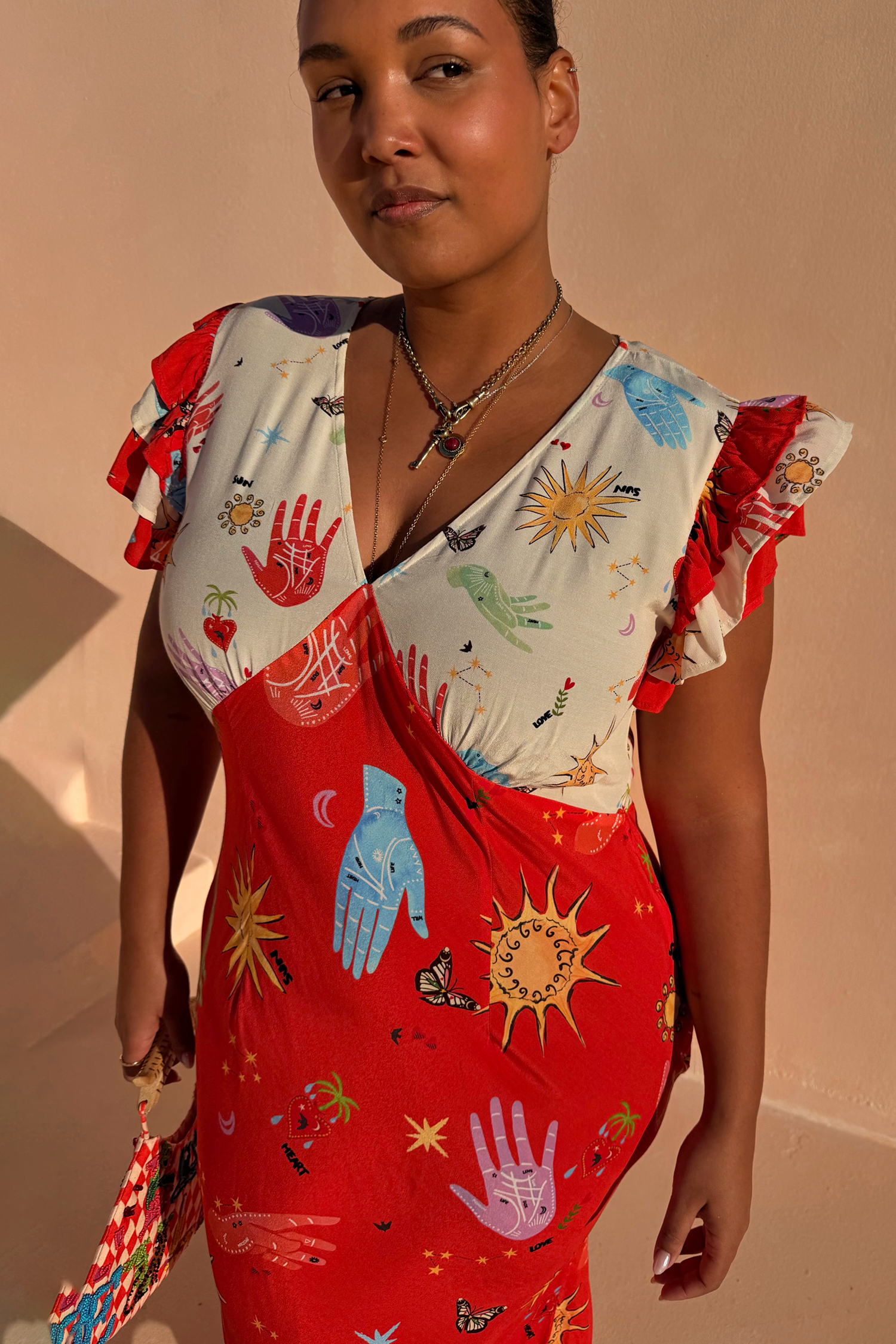 Red Celestial Midi Dress